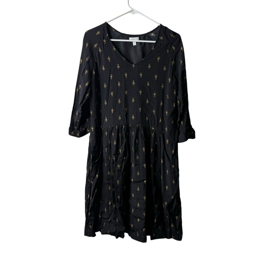 Garnet Hill Black Boho Medallion Drop Waist Pocket Boho Dress